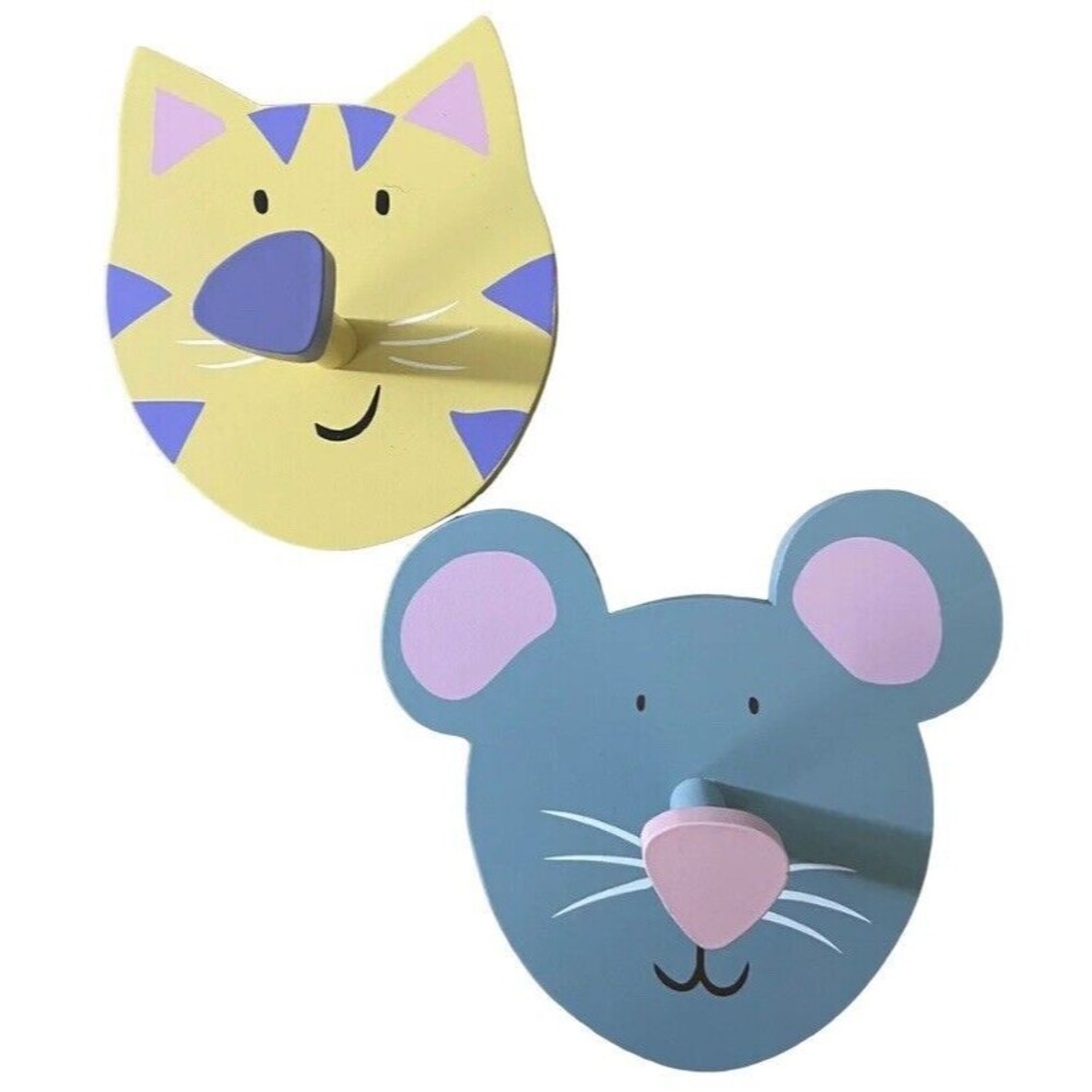 Midwest of Cannon Falls 6 inch Vintage Wooden Cat and Mouse Wall Hooks Set of 2